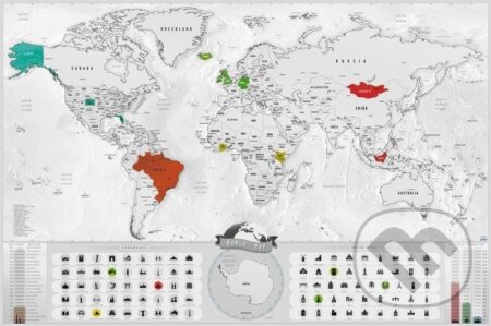 Stírací mapa světa EN - blanc silver XL, Giftio, 2024