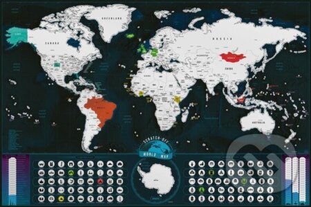 Stírací mapa světa EN - silver classic XL, Giftio, 2024