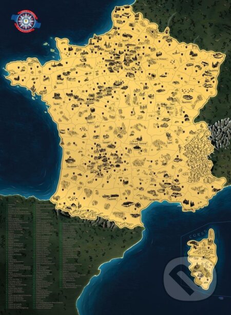 Stírací mapa Francie Deluxe - zlatá, Giftio, 2024