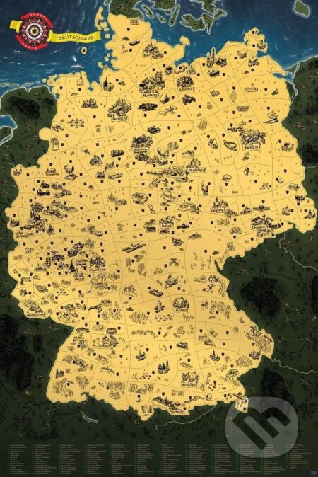 Stírací mapa Německa Deluxe - zlatá, Giftio, 2024