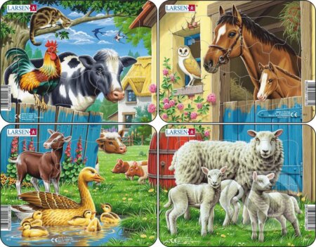 Zvieratá na farme (M5) (Sada 4 puzzle) - puzzle z kategorie Naučné puzzle