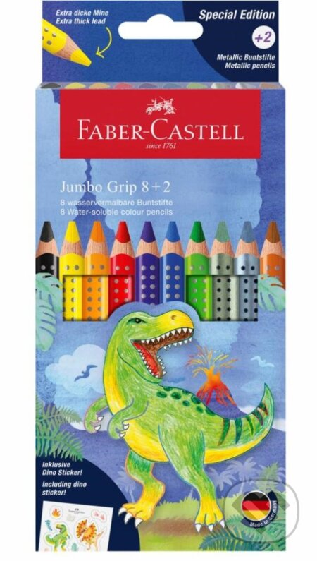 Dino Pastelky akvarelové Jumbo Grip 8+2 ks set, Faber-Castell