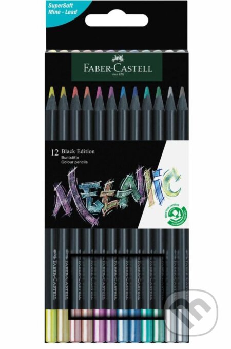 Pastelky Black Edition set 12 farebné Metallic, Faber-Castell