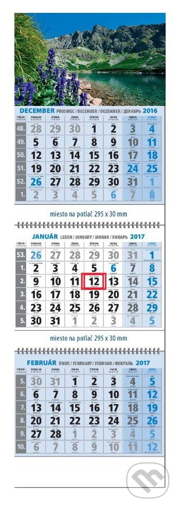 Klasický 3-mesačný kalendár 2017 s motívom hôr, Spektrum grafik, 2016