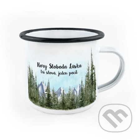 Smaltovaný hrnček Hory Sloboda Láska - Tri slová, jeden pocit