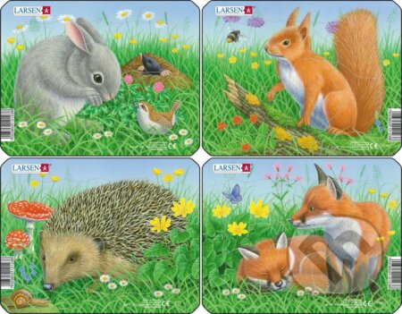Zajac, veverička, ježko, líška (Z12) (Sada 4 puzzle) - puzzle z kategorie Naučné puzzle