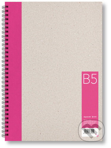 Kroužkový zápisník B5, čistý, růžový, 50 listů, BOBO BLOK, 2024