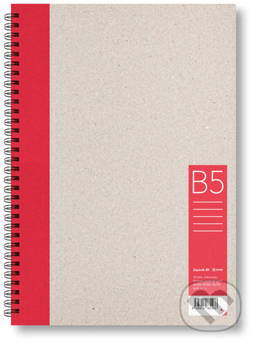 Kroužkový zápisník B5, linka, červený, 50 listů, BOBO BLOK, 2024