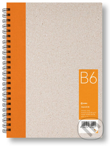 Kroužkový zápisník B6, čistý, oranžový, 50 listů, BOBO BLOK, 2024