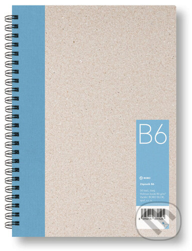Kroužkový zápisník B6, čistý, světle modrý, 50 listů - BOBO BLOK