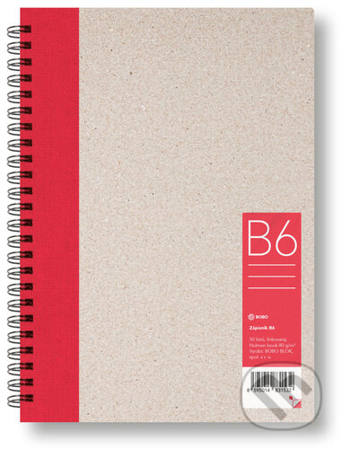 Kroužkový zápisník B6, linka, červený, 50 listů - BOBO BLOK