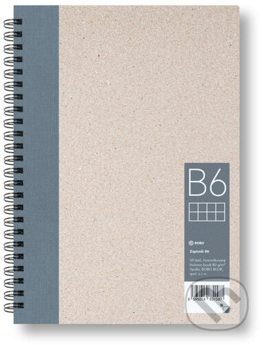 Kroužkový zápisník B6, čtverec, šedý, 50 listů, BOBO BLOK, 2024