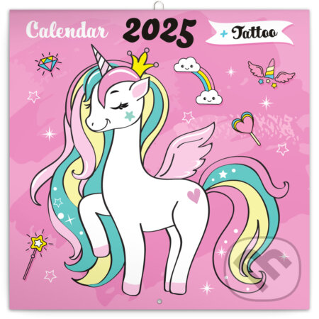 Nástenný poznámkový kalendár Šťastné jednorožce 2025, Notique, 2024