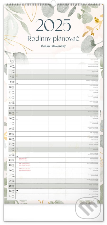 Nástěnný Rodinný plánovací kalendář Květy 2025, Notique, 2024