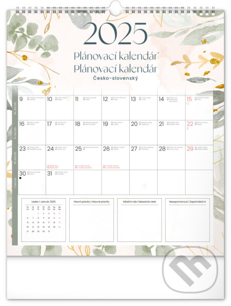 NOTIQUE Nástenný plánovací kalendár Kvety 2025, Notique, 2024