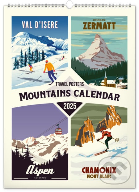 Nástenný kalendár Travel posters - Mountains calendar 2025