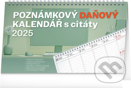 NOTIQUE Stolní Poznámkový daňový kalendář s citáty 2025, Notique, 2024