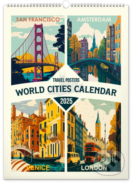 NOTIQUE Nástenný kalendár Travel posters - World Cities Calendar 2025