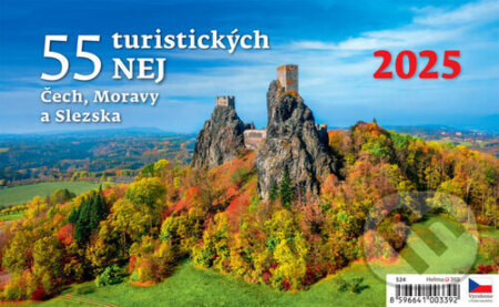 55 turistických NEJ Čech, Moravy a Slezska 2025 - stolní kalendář, Helma, 2024