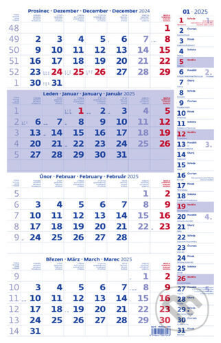 Nástěnný Čtyřměsíční kalendář 2025 modrý s poznámkami, Helma, 2024