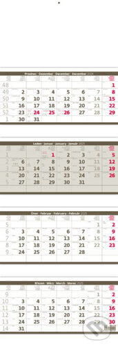 Čtyřměsíční skládaný kalendář 2025 šedý - nástěnný kalendář, Helma, 2024