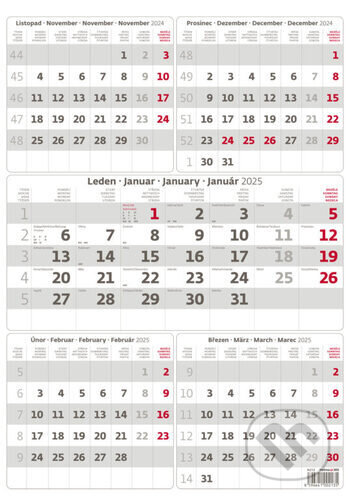 Pětiměsíční kalendář 2025 šedý - nástěnný kalendář, Helma, 2024