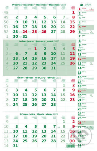 Nástěnný Čtyřměsíční kalendář 2025 zelený s poznámkami, Helma, 2024