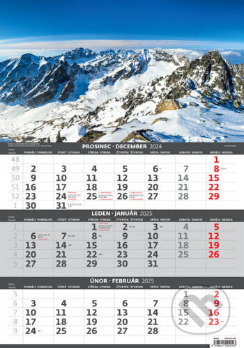Tříměsíční kalendář Hory 2025 - nástěnný kalendář, Helma, 2024