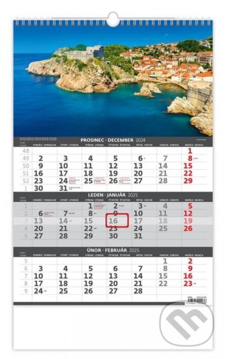 Nástěnný tříměsíční kalendář Pobřeží 2025, Helma, 2024
