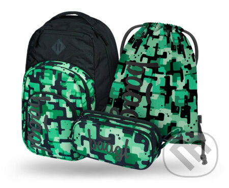 Školská sada Baagl Coolmate Green (set 3) (batoh, peračník, vrecko)