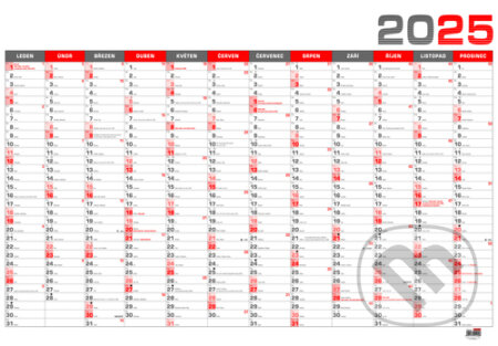 Roční kalendář B1 červený - nástěnný kalendář, Baloušek, 2024