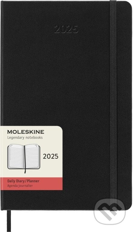 Moleskine – 12-mesačný denný diár 2025 - čierny (stredný, pevná väzba)