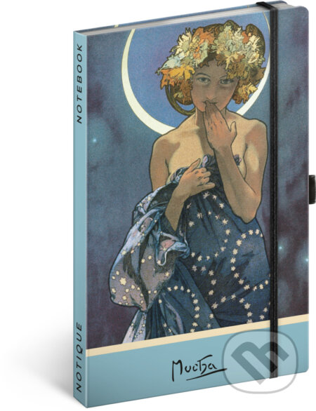 NOTIQUE Notes Alfons Mucha – Luna (bodkovaný, elastické zatváranie)