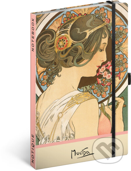 NOTIQUE Notes Alfons Mucha – Prvosienka (bodkovaný, elastické zatváranie)