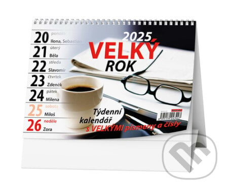 Velký rok 2025 - stolní kalendář (s velkými písmeny a čísly)