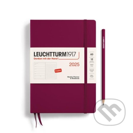 Leuchtturm1917 Weekly Planner & Notebook Medium (A5) 2025 Port Red - tečkovaný