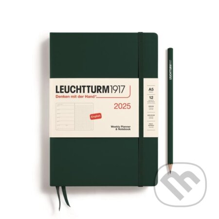 Leuchtturm1917 Weekly Planner & Notebook Medium (A5) 2025 Forest Green - tečkovaný, Leuchtturm1917, 2024