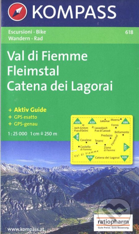 Val di Fiemme,Fleimstal Catena dei Lagorai 618 / 1:25T NKOM (Kompass)