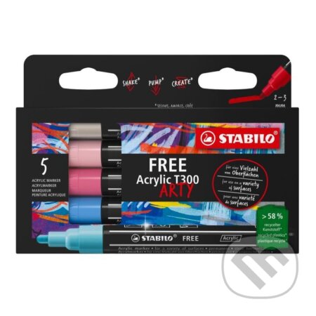 Akrylový popisovač STABILO FREE Acrylic - kulatý hrot 2-3 mm - sada Candy 5 ks