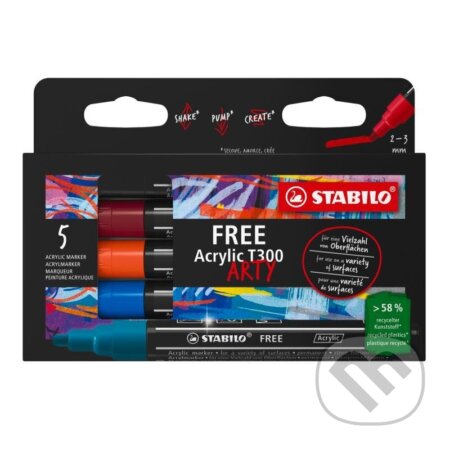 Akrylový popisovač STABILO FREE Acrylic - kulatý hrot 2-3 mm - sada Urban 5 ks