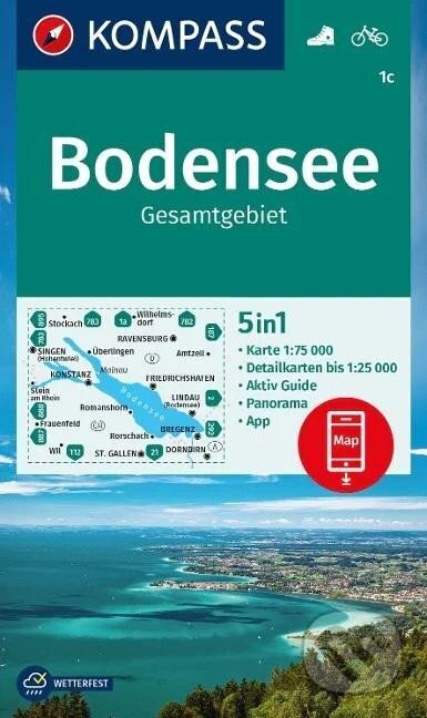 Bodamské jezero celková plocha 1:75 000 / turistická mapa KOMPASS 1c (Kompass)