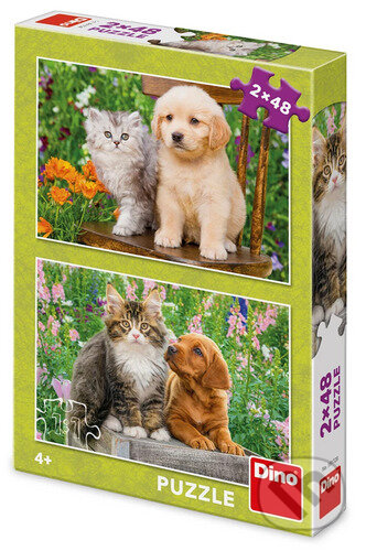 Pejsek a kočička na zahradě - puzzle z kategorie 15 - 60 dílků