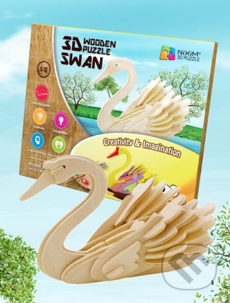 Labuť (NiXiM Dřevěné 3D puzzle) - puzzle z kategorie 3D puzzle