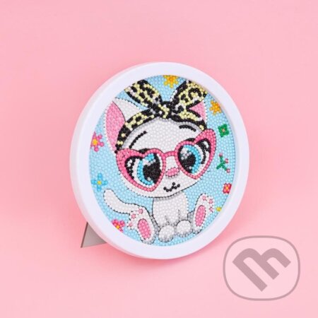 Diamantové malování s rámem - Kreslené bílé kotě 17 cm