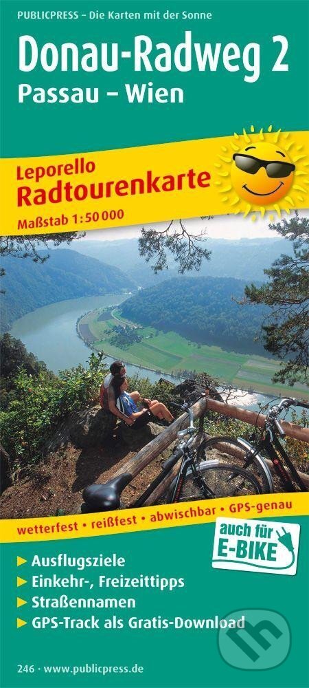 Dunajská cyklostezka 2, Pasov-Vídeň 1:50 000 / cyklistická mapa (freytag&berndt)