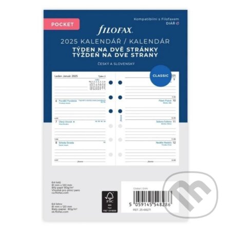 FILOFAX kalendář 2025 kapesní, týden/2 str, linky, ČJ+SJ (FILOFAX). FILOFAX