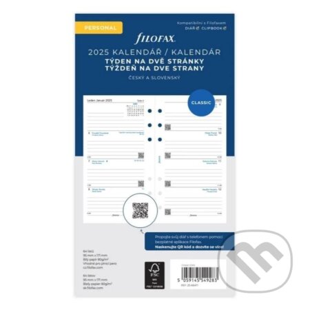 FILOFAX kalendář 2025 osobní, týden/2 str, linky, ČJ+SJ (FILOFAX)