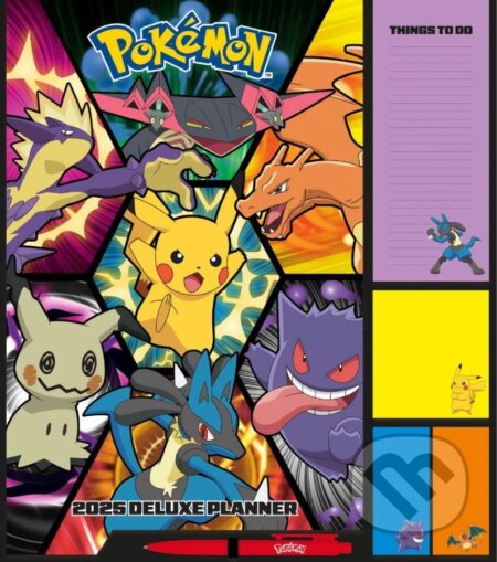 Oficiálny nástenný plánovací deluxe kalendár 2025 Pokémon so samolepkami