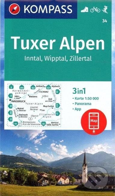 Tuxer Alpen, Inntal, Wipptal, Zillertal 1:50 000 / turistická mapa 34 (Marco Polo)
