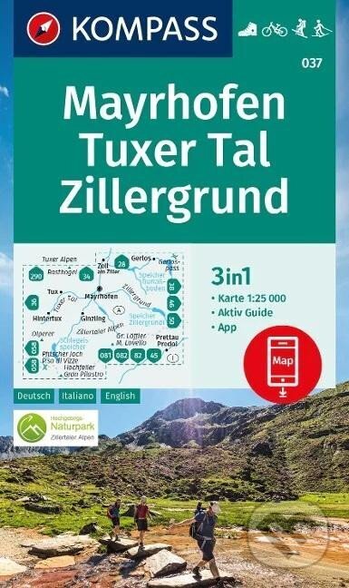 Mayrhofen, Tuxer Tal, Zillergrund 1:25 000 / turistická mapa 037 (Marco Polo)